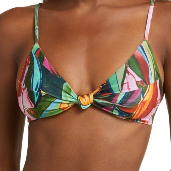 New Farm Rio Banana Foliage Knot Bikini Top Size Small - Picture 1 of 7